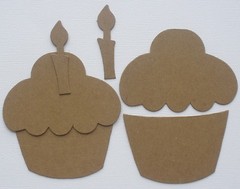 {3} LARGE CUPCAKE w/ CANDLE – Birthday Bare Chipboard Die Cuts – 5″ assembled