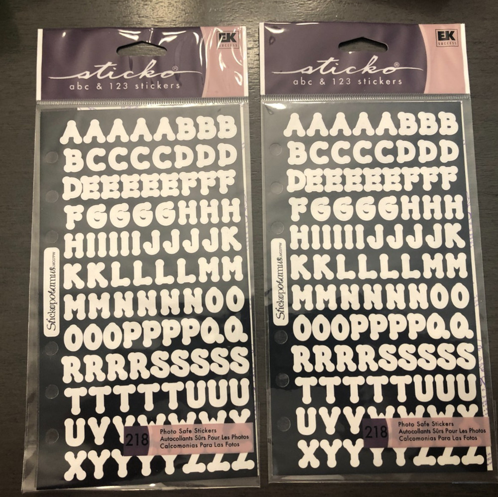 Lot of 2 Scrapbooking Stickers ABC 123 alphabet Sticko 4 sheets total as shown