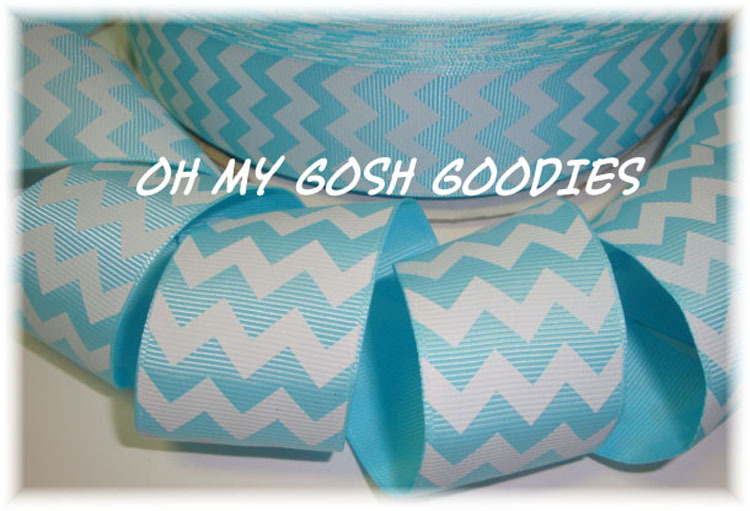 1.5 EASTER AQUA WHITE CHEVRON ZIG ZAG STRIPE PRINCESS GROSGRAIN RIBBON 4 HAIRBOW