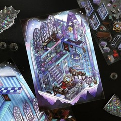4 Sets – Horror 3D Miniature Scene Stickers DIY Fun Ghost Magic World, Tweezers