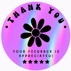 50 Thank You Stickers 2” Round Holographic Feedback Labels for Packages