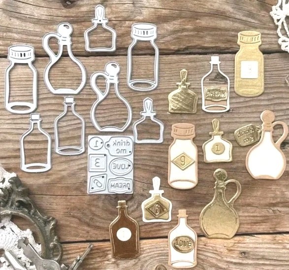 Mini Bottles & Labels Die Cut Potions Card Making Cutting Dies Halloween Bottle