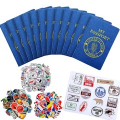 174 Pcs Kids Blank Passport Books & Travel Journal Stickers – Party Favors, Blue