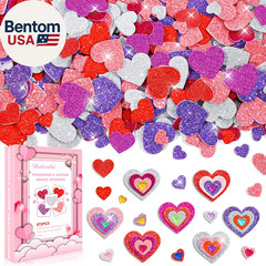 872 Pcs Valentines Heart Stickers, 3 Sizes 5 Colors Self-Adhesive Glitter Foam H