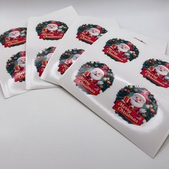 Christmas Santa Stickers – 1.5” Circle – 4 Sheets – Merry Christmas Labels