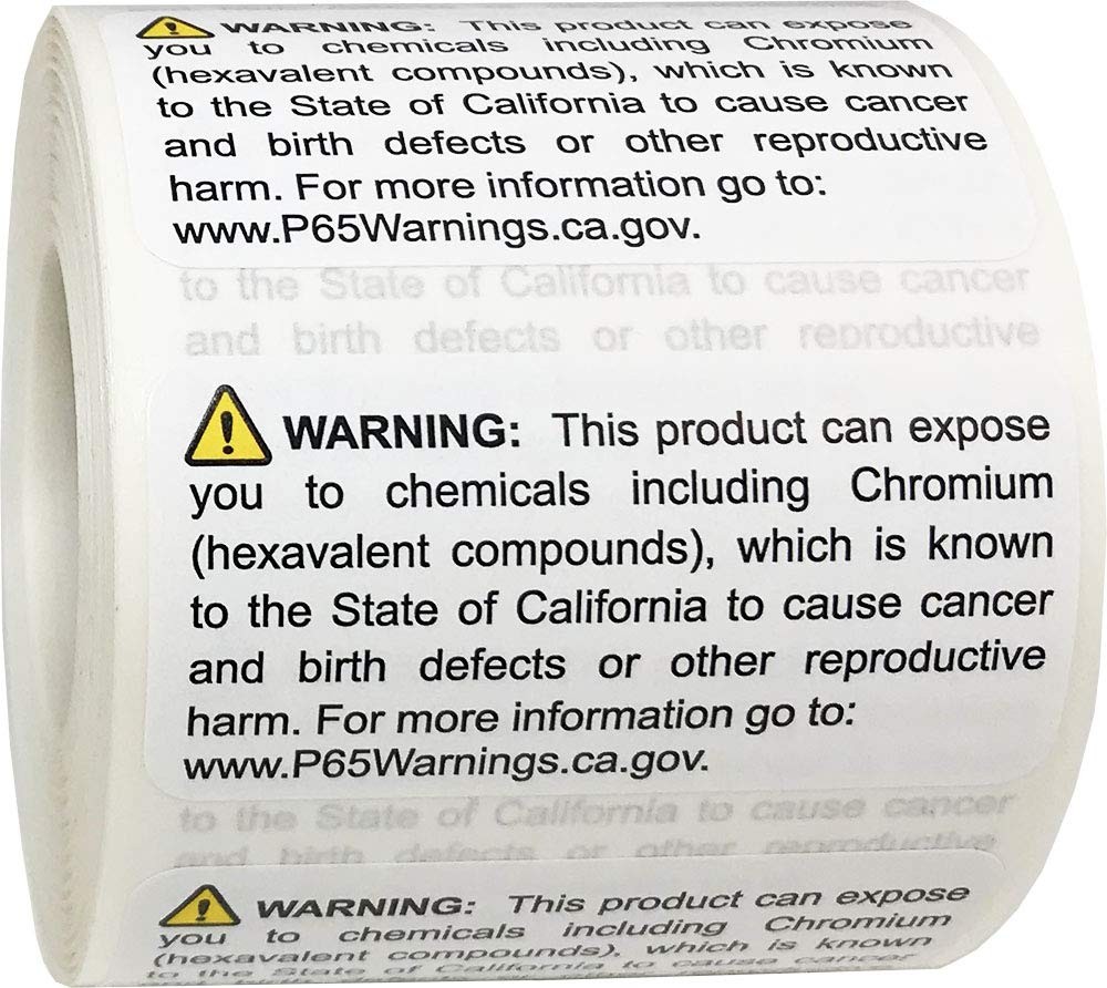 California Proposition 65 Exposure to Chromium Warning Labels 1 x 2 inch 500 …