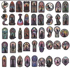 50 Black Cat Stickers Pack Stained Glass Gothic Fantasy Feline Vinyl Cat Decals