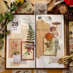 60pcs Vintage Postage Stamp Stickers, Aesthetic Botanical Deco Paper Sticker for