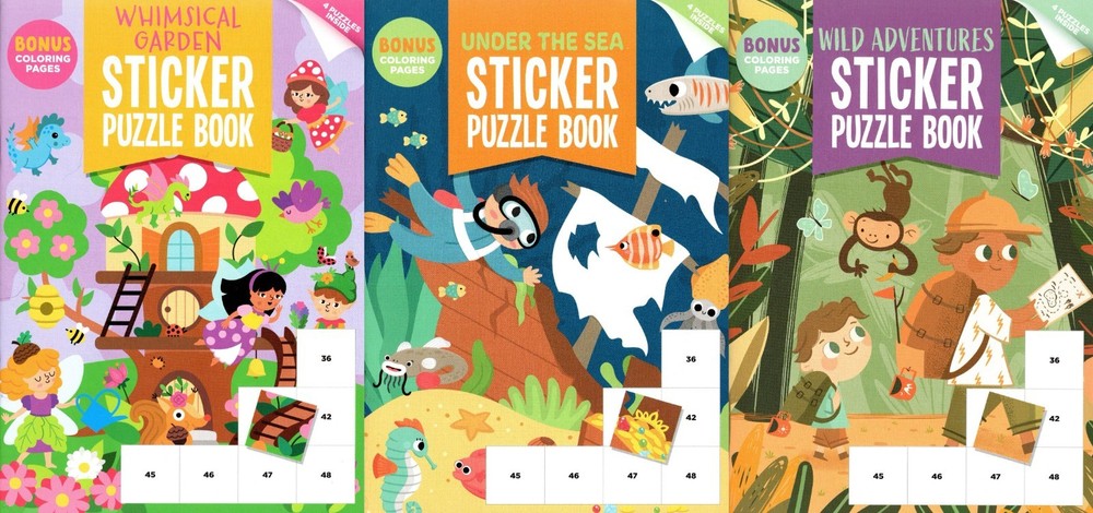 Wild Adventures, Whimsical Garden, Under The Sea – Stickers Puzzle Books