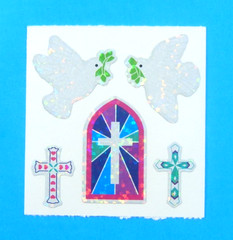 Glittery Doves Crosses Stainded Glass Window Sandylion Sticker Mod Sheet 2″x 2″