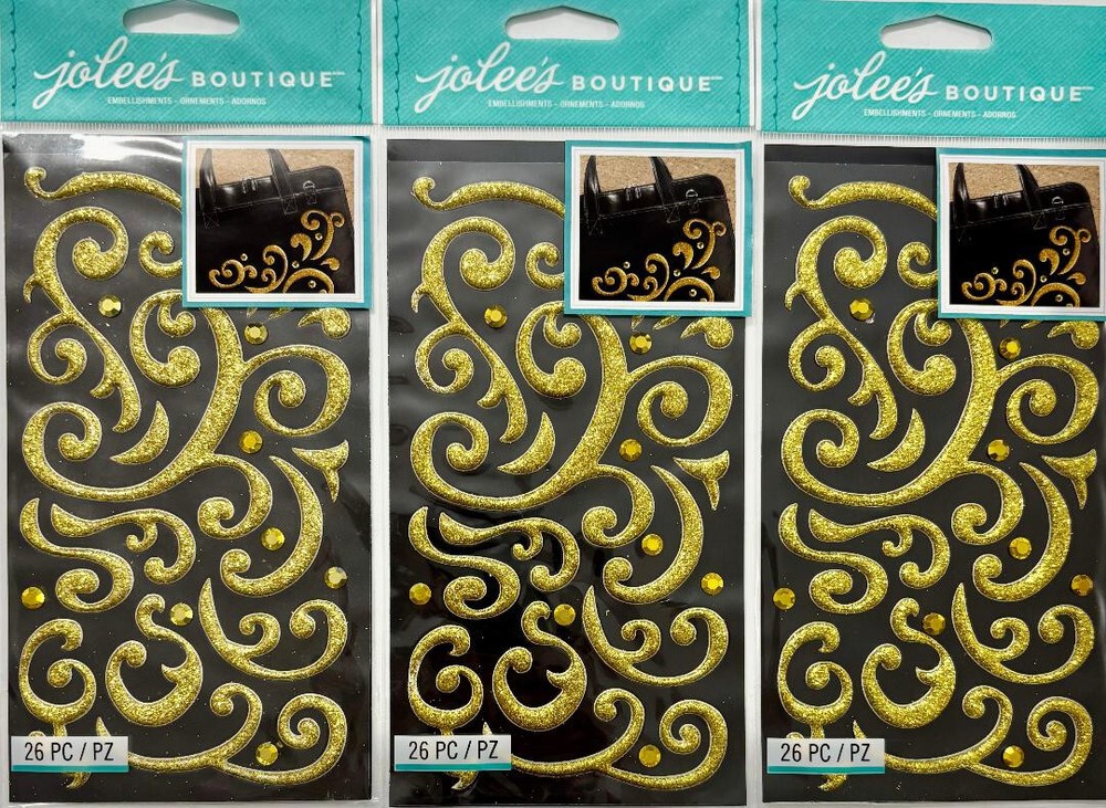 Jolee’s Boutique Stickers ~ Gold Puffy Flourish & Gems 26 Pc Each ~ Lot of 3