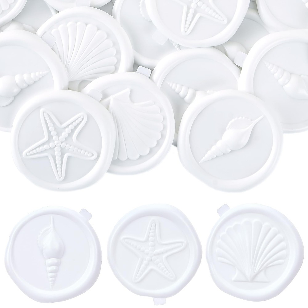 White Wax Seal Stickers – 60 Pcs Embossed Starfish Conch and Seashell -Adhesi…