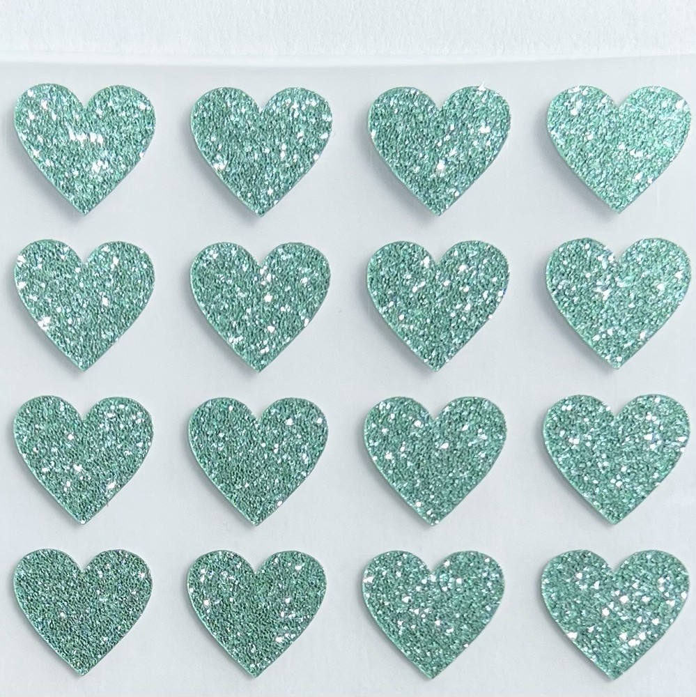 Mint Green Glitter Heart Stickers! – 1/4″ to 4 inch
