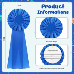 20 PCS Blue Blank Award Ribbon 11×4 Inch Rosette Medal Winner Recognition