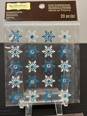 2 Recollections Glitter Snowflake Embellishment 20pcs Stickers Blue & White New