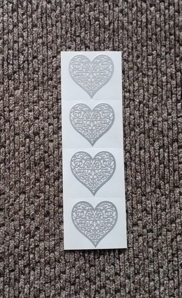 Vintage Mrs Grossman Stickers – 1 Strip 1998 Silver/Gray Brocade Hearts – Good