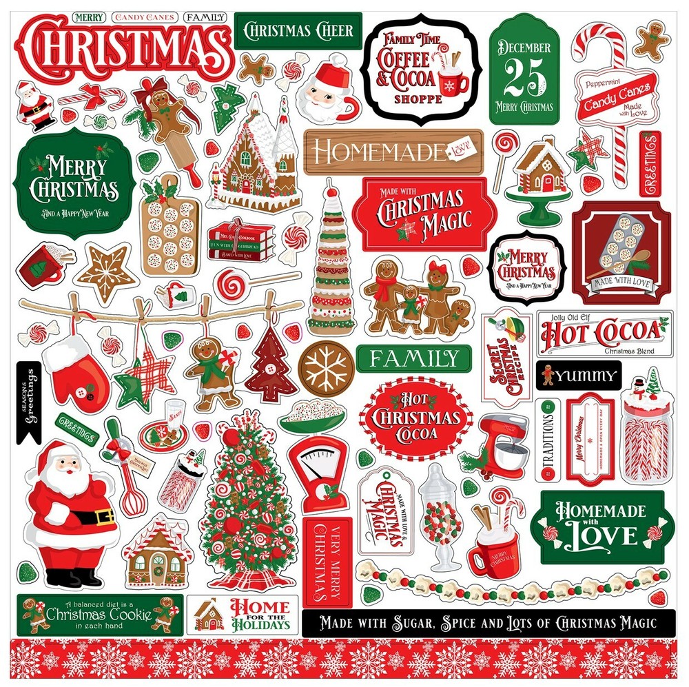 (1) 12×12 Sheet Carta Bella Paper CHRISTMAS CHEER Scrapbook Element Stickers