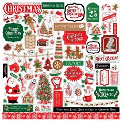 (1) 12×12 Sheet Carta Bella Paper CHRISTMAS CHEER Scrapbook Element Stickers