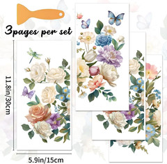 3 Sheets Rub on Transfers for Crafts and Furniture,Flower Cluster,Cold IOD