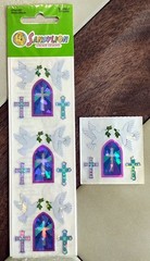 Vintage Lot SANDYLION / STICKO Religious Stickers: Stained Glass, Doves, Crosses