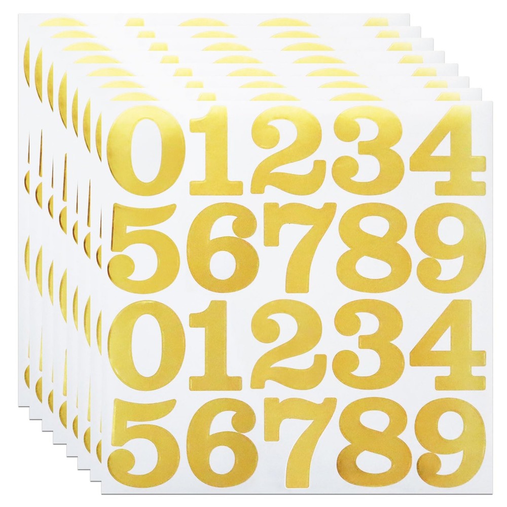8 Sheets 2 Inch Gold Number Stickers, Adhesive and 2 inch,