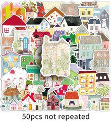 50 Hand-Drawn House Stickers – Waterproof Vinyl for Journal, Notebook, Scrapbook