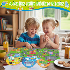 Jelly Sticker Books for Toddlers 2-6 Years, 4 Sets of Reusable Sticker Books
