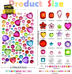 2774PCS Gem Stickers, Self Adhesive Gems for Crafts, Acrylic Bling Heart Sticker