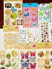 Large Sticker Lot Themed Birds Butterflies feathers Flowers Plants Farmhouse