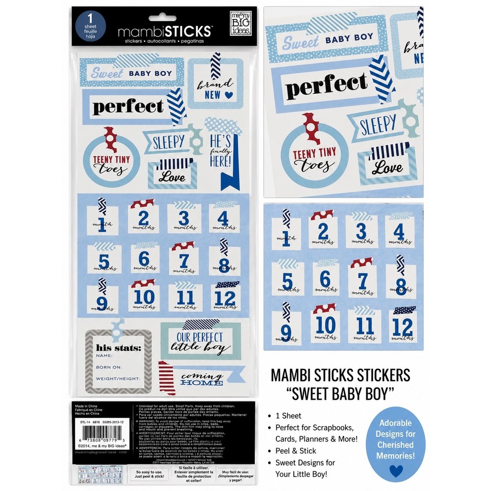 Me & My Big Ideas mambiSTICKS Sweet Baby Boy Milestone Stickers STL-14 New