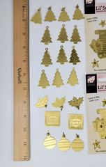 66 Pc Gold Metal Christmas Embossed Embellishments Charms Tree Stocking Ornament