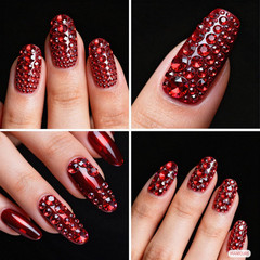 1792 Pcs Self Adhesive Rhinestone Stickers 4 Sheets 3Mm 4Mm 5Mm 6Mm Red AB Cryst