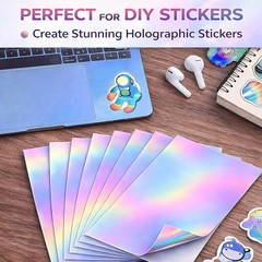 20 Sheets Holographic Sticker Paper 8.5×11 inch Printable Waterproof Stickers Ra