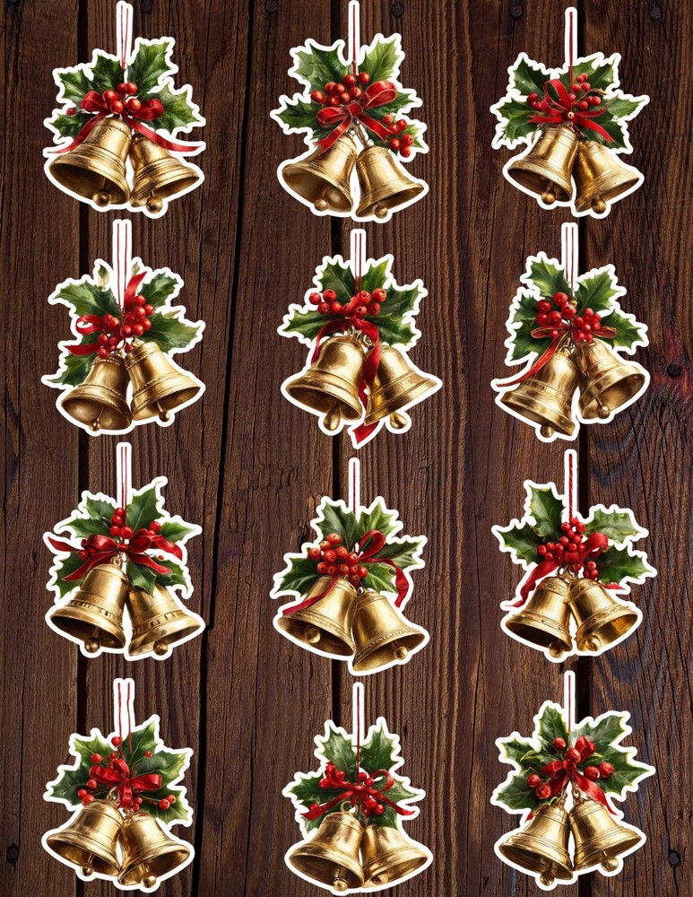 Christmas Bells Die Cut Vinyl Stickers Set Scrapbooking Laptop Waterbottle