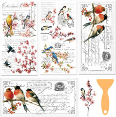 3 Sheets Vintage Rub on Transfers for Crafts and Furniture,Floral and Birds,Cold