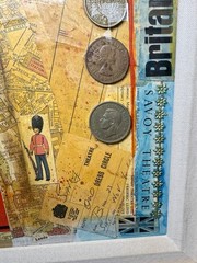 1950s 60s Framed Travel England London Scrapbooking Collage Coins 24 X 16”