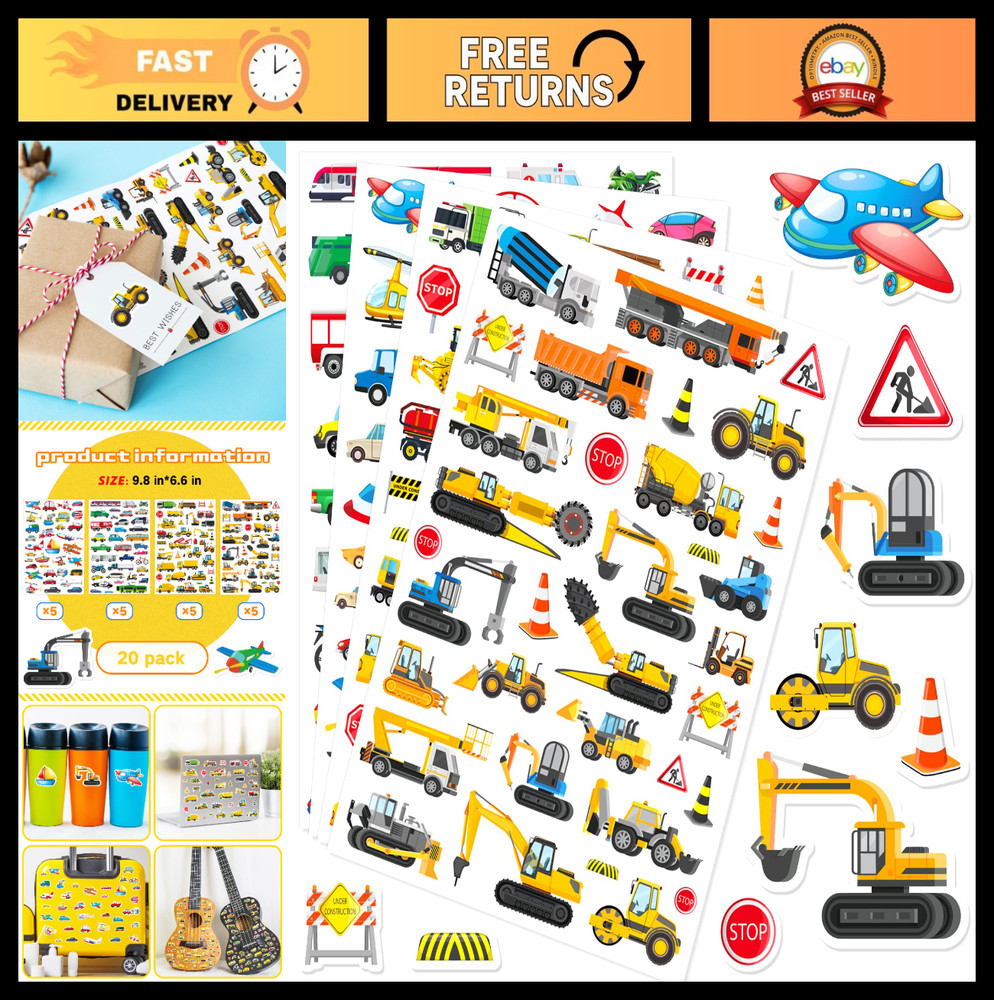 Construction Vehicles Stickers – 665 Waterproof Car & Truck Adhesive Decals for