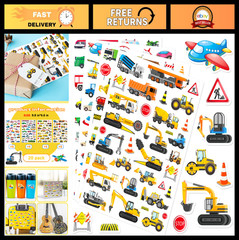 Construction Vehicles Stickers – 665 Waterproof Car & Truck Adhesive Decals for