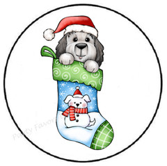 PUPPY DOG CHRISTMAS STOCKING ENVELOPE SEALS LABELS STICKERS PARTY FAVORS