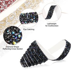 3/5 Inch x 1 Yard Crystal Rhinestone Sticker Ribbon Black AB
