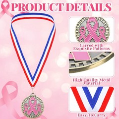 30 PCS Breast Cancer Awareness Medals 2 Inch Pink Ribbon Trophy Neck Ribbon