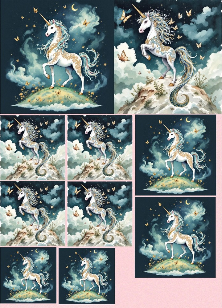 Unicorn Decoupage Rice Paper For Ornament-Wood Art Collage A4 1 Sheet
