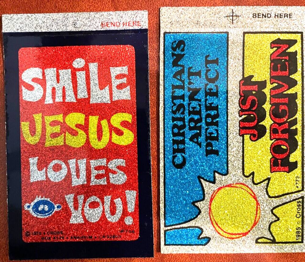 Smile Jesus Loves You and Christians Aren’t Perfect… 2 Vintage glitter stickers