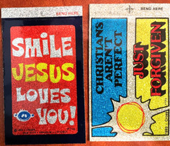 Smile Jesus Loves You and Christians Aren’t Perfect… 2 Vintage glitter stickers