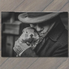 STICKER Groundhog Hug Gentleman Winter Vintage Black White Portrait Close