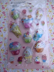 NOS Vtg Stickety-Doo-Da Cupcakes Ice Cream Puffy Sprinkles Stickers 2 sheets 34