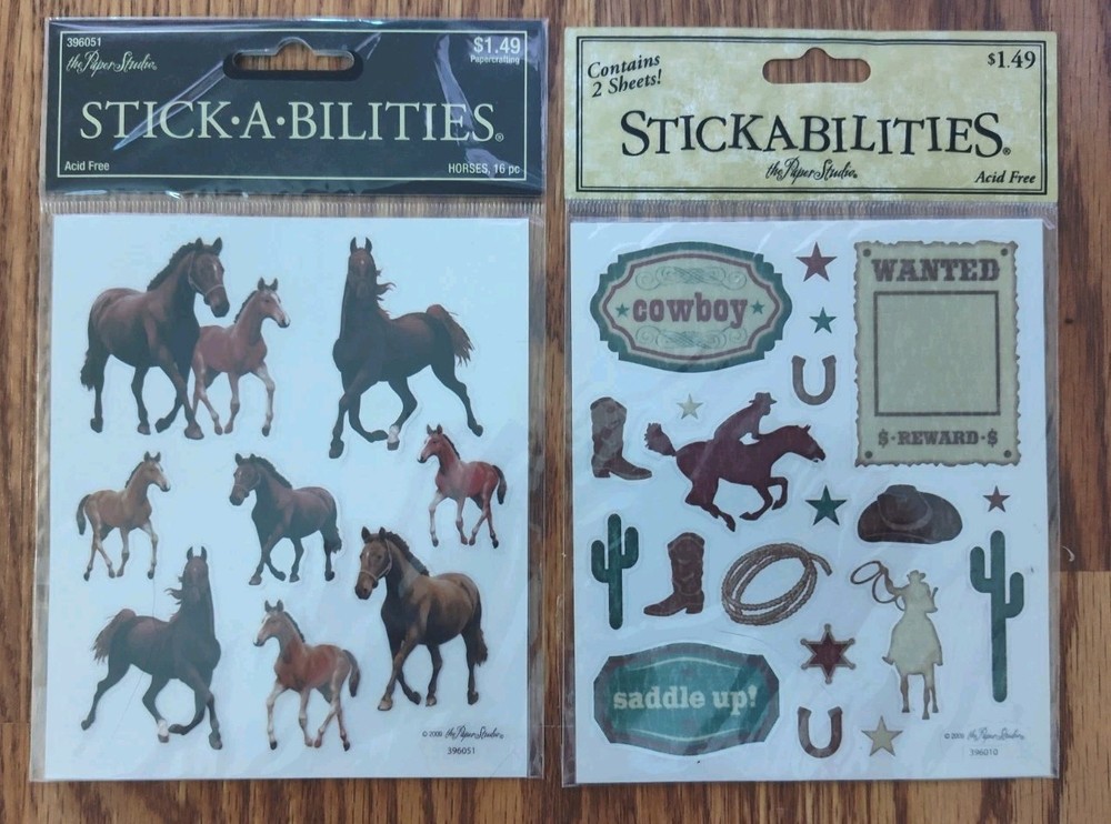 2 Sheets Vintage Stick•A•Bilities Horses Western Theme Scrapbook Stickers