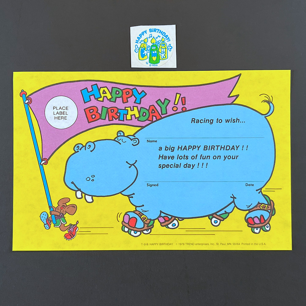 TREND Award Certificate HAPPY BIRTHDAY!! (1979 T-518) with PARTY TIME sticker
