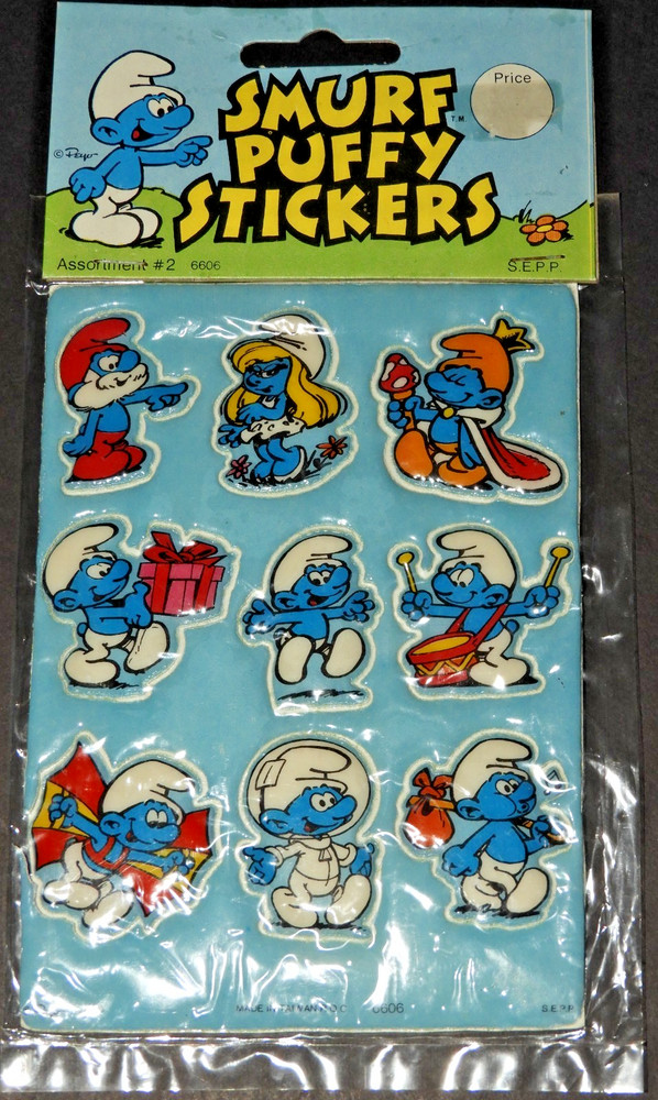 Vintage Smurf Puffy Stickers Sheet 1980 Peyo Assortment #2 Still Sealed READ