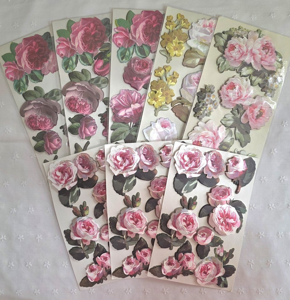 ANNA GRIFFIN 3D FLOWER STICKERS Embellishments LOT 8 Sheets/60 Pcs NIP (PA46)
